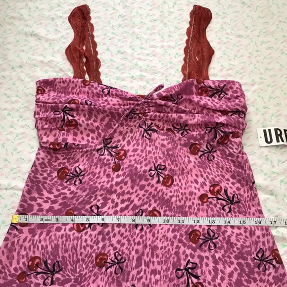 NWT Out From Under Mon Amor Lace Strap Mesh Slip Dress L Blush Pink Red Cherry - Picture 7 of 13